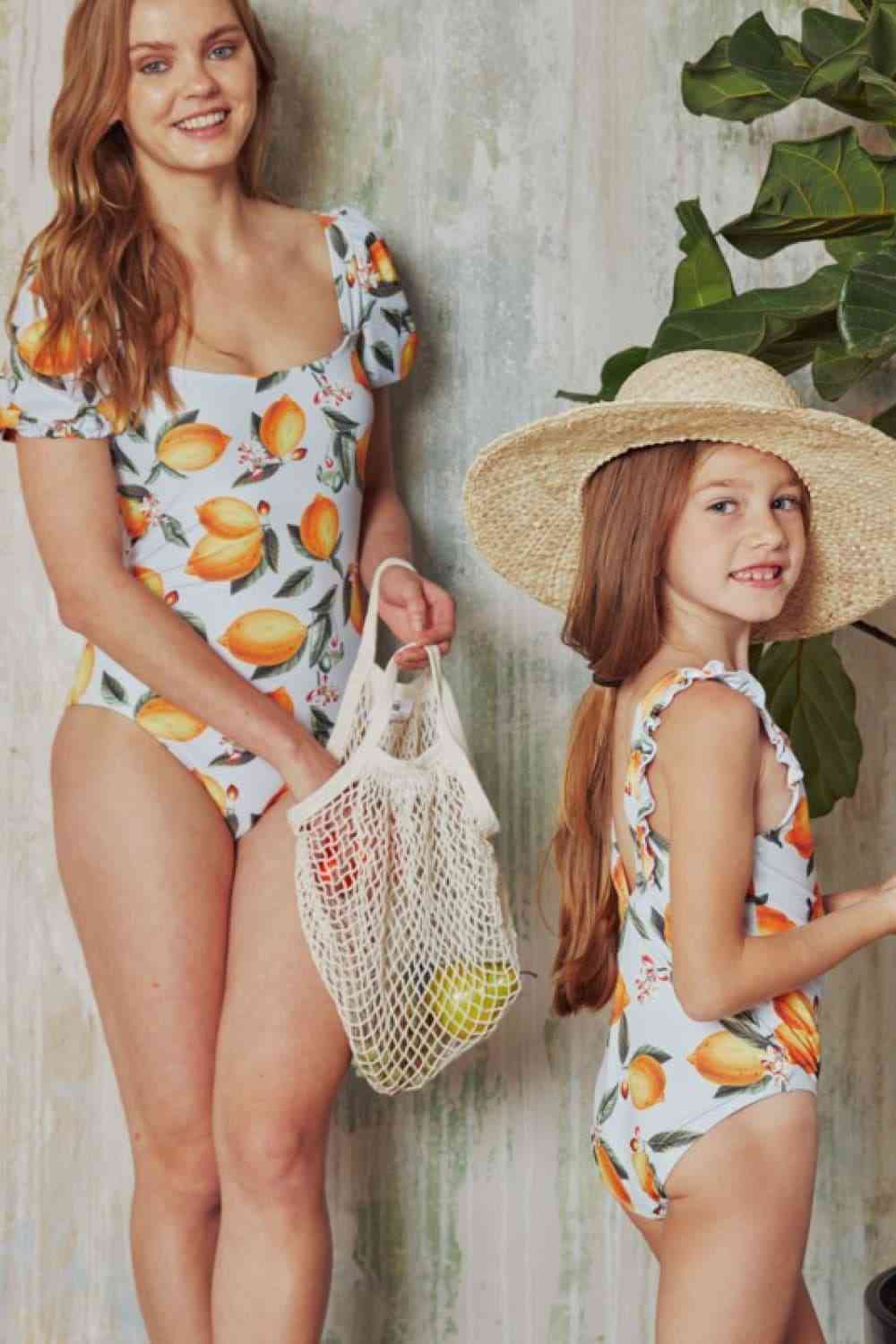 Salty Air Puff Sleeve One-Piece Womens Swimsuit in Citrus Orange - Sydney So Sweet