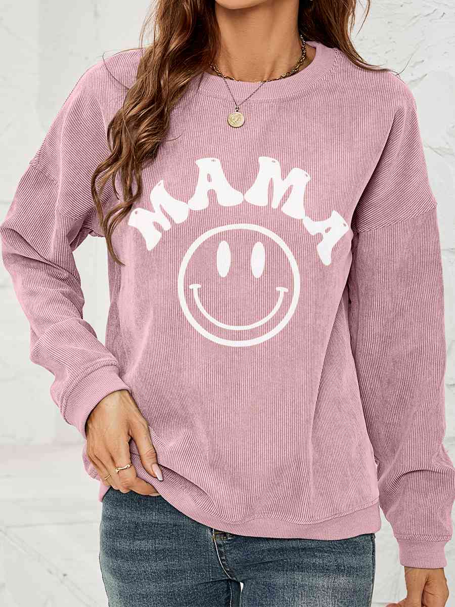 Round Neck Long Sleeve MAMA Graphic Sweatshirt - Sydney So Sweet