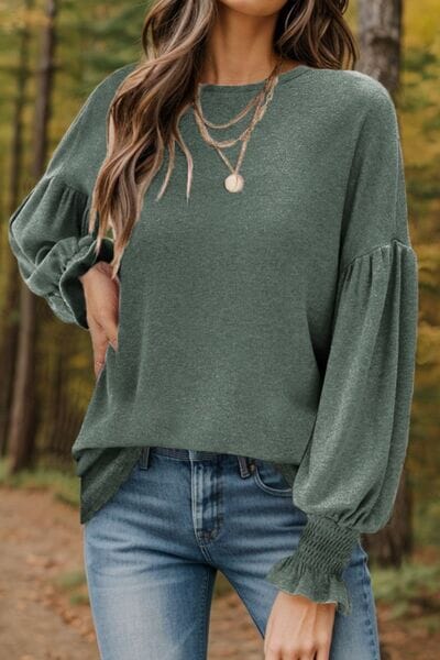 Round Neck Lantern Sleeve Top - Sydney So Sweet