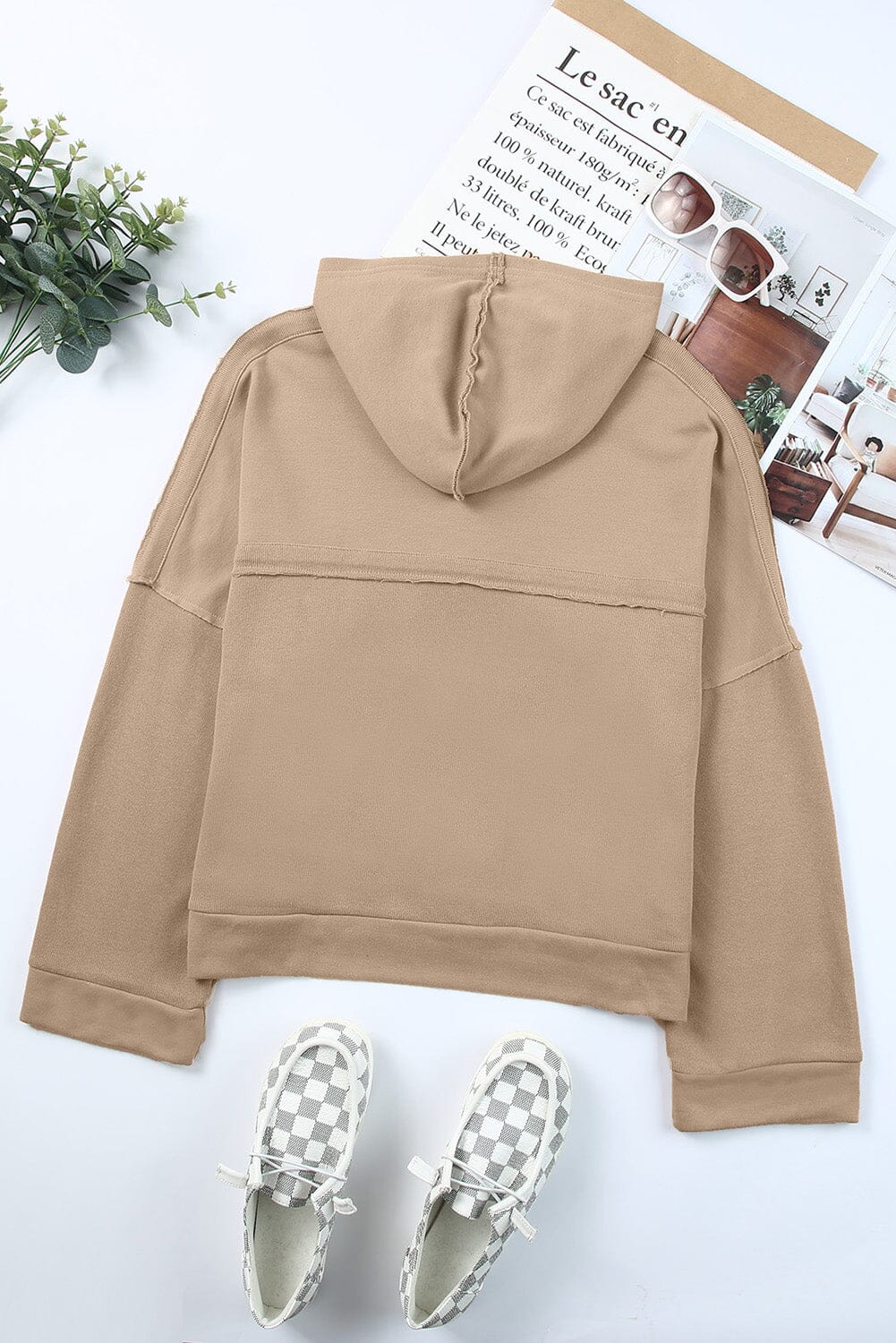 Quarter-Button Exposed Seam Dropped Shoulder Hoodie - Sydney So Sweet