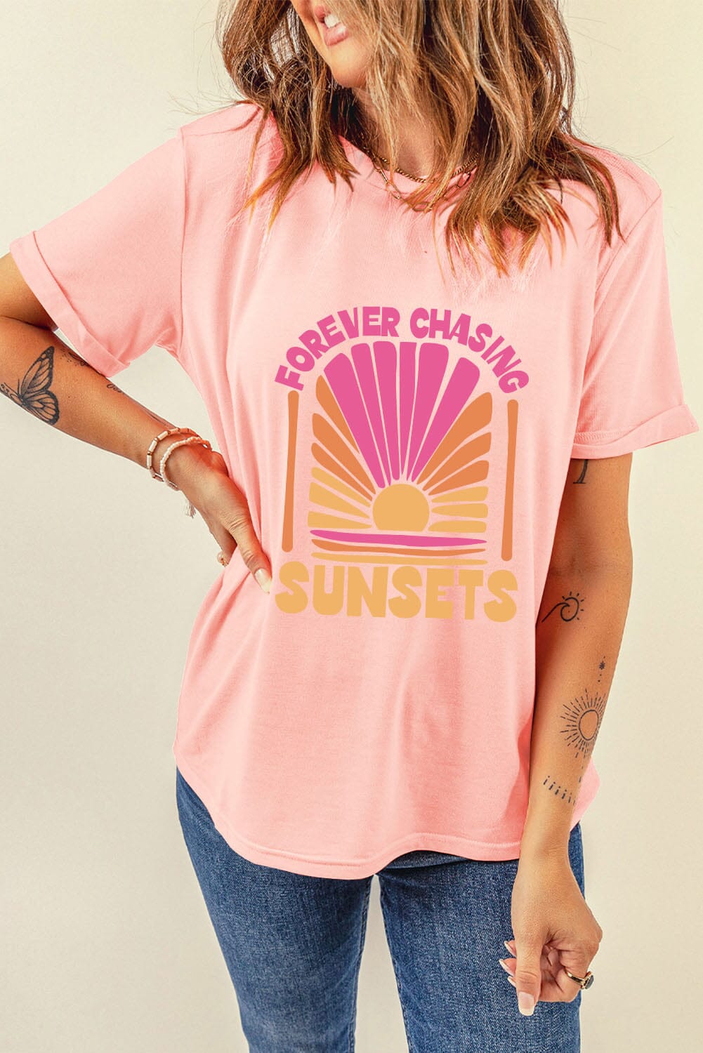 FOREVER CHASING SUNSETS Round Neck T-Shirt - Sydney So Sweet