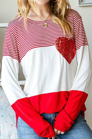 Striped Heart Sequin Long Sleeve T-Shirt - Sydney So Sweet