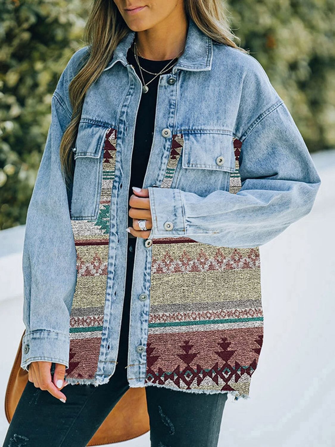 Collared Neck Dropped Shoulder Denim Jacket - Sydney So Sweet