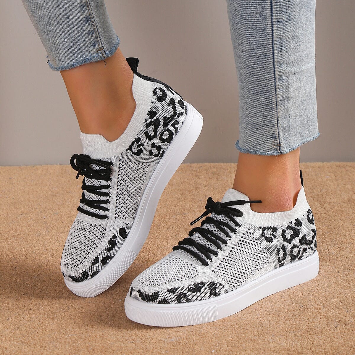 Lace-Up Leopard Flat Sneakers - Sydney So Sweet