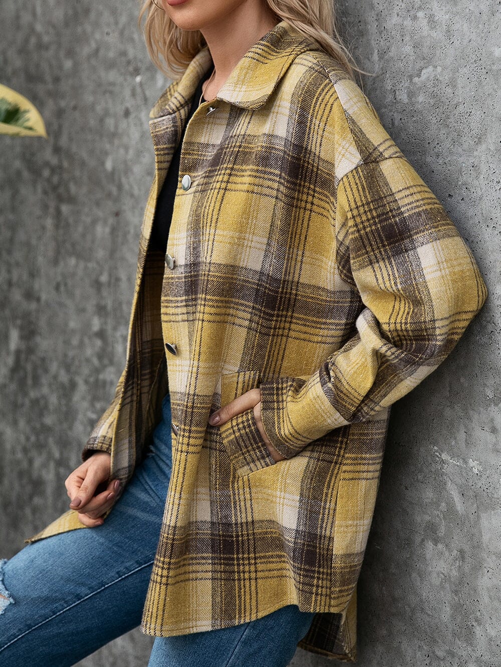 Plaid Collared Neck Long Sleeve Shirt - Sydney So Sweet