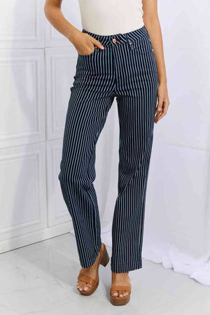 Judy Blue Cassidy Full Size High Waisted Tummy Control Striped Straight Jeans - Sydney So Sweet