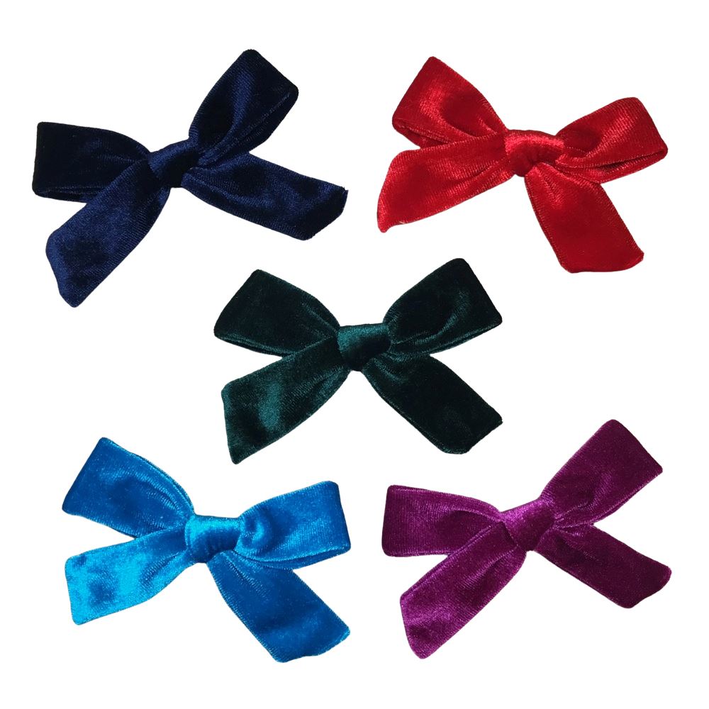 5 Pack of 4" Classic Colors Velvet Bow For Girls Baby or Toddler - Sydney So Sweet
