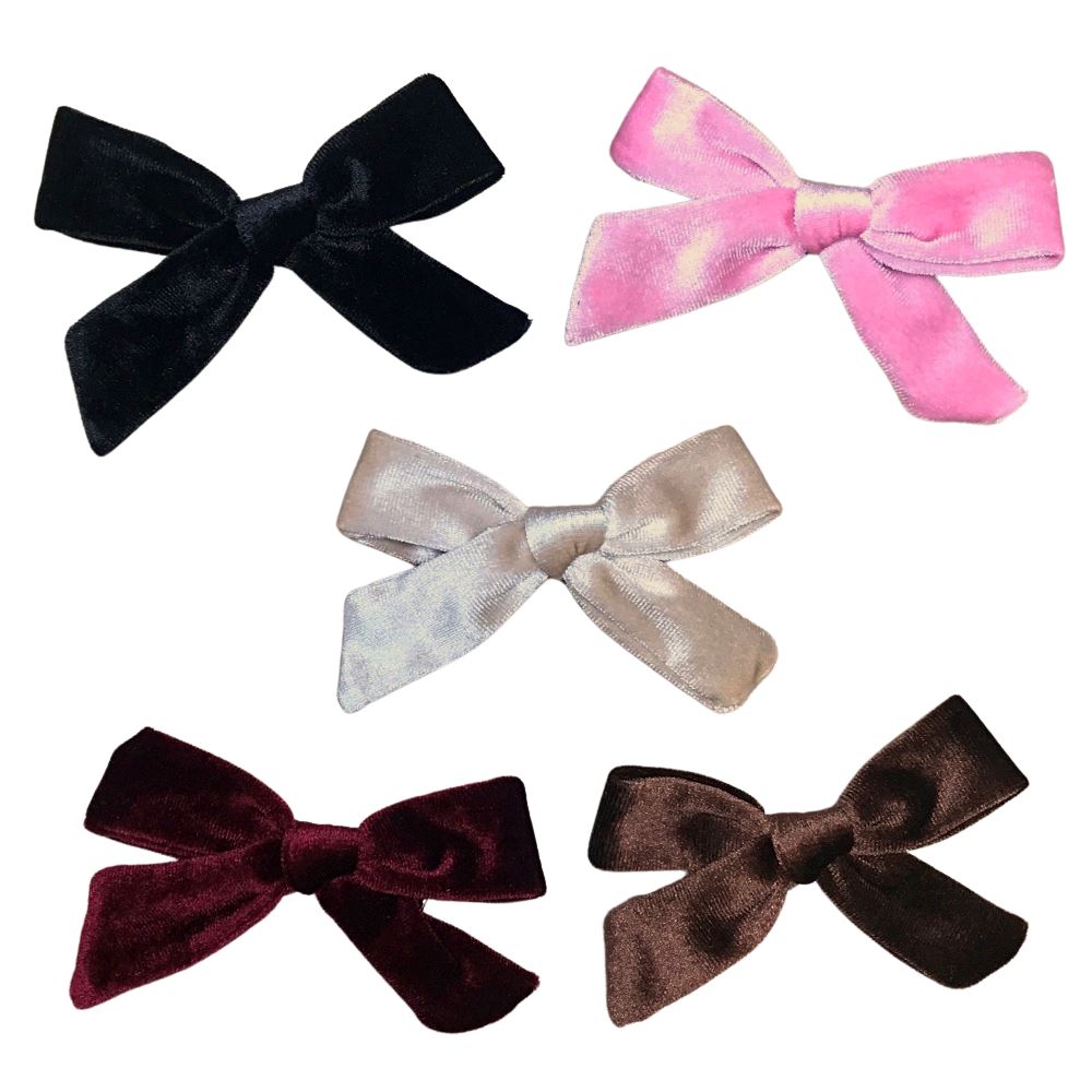 5 Pack of 4" Neutral Colors Velvet Bow For Girls Baby or Toddler - Sydney So Sweet