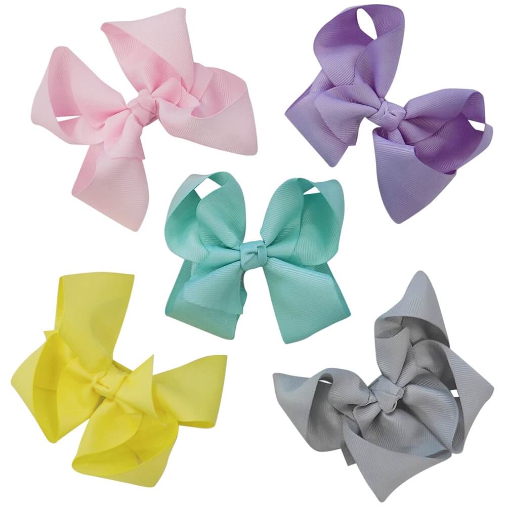 5 Pack of 4.5" Grosgrain Spring Pastels Seasonal Colors Girls Hair Bows - Sydney So Sweet