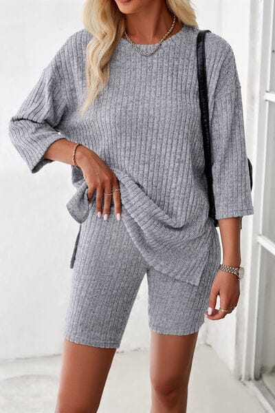 Ribbed Round Neck Top and Shorts Set - Sydney So Sweet