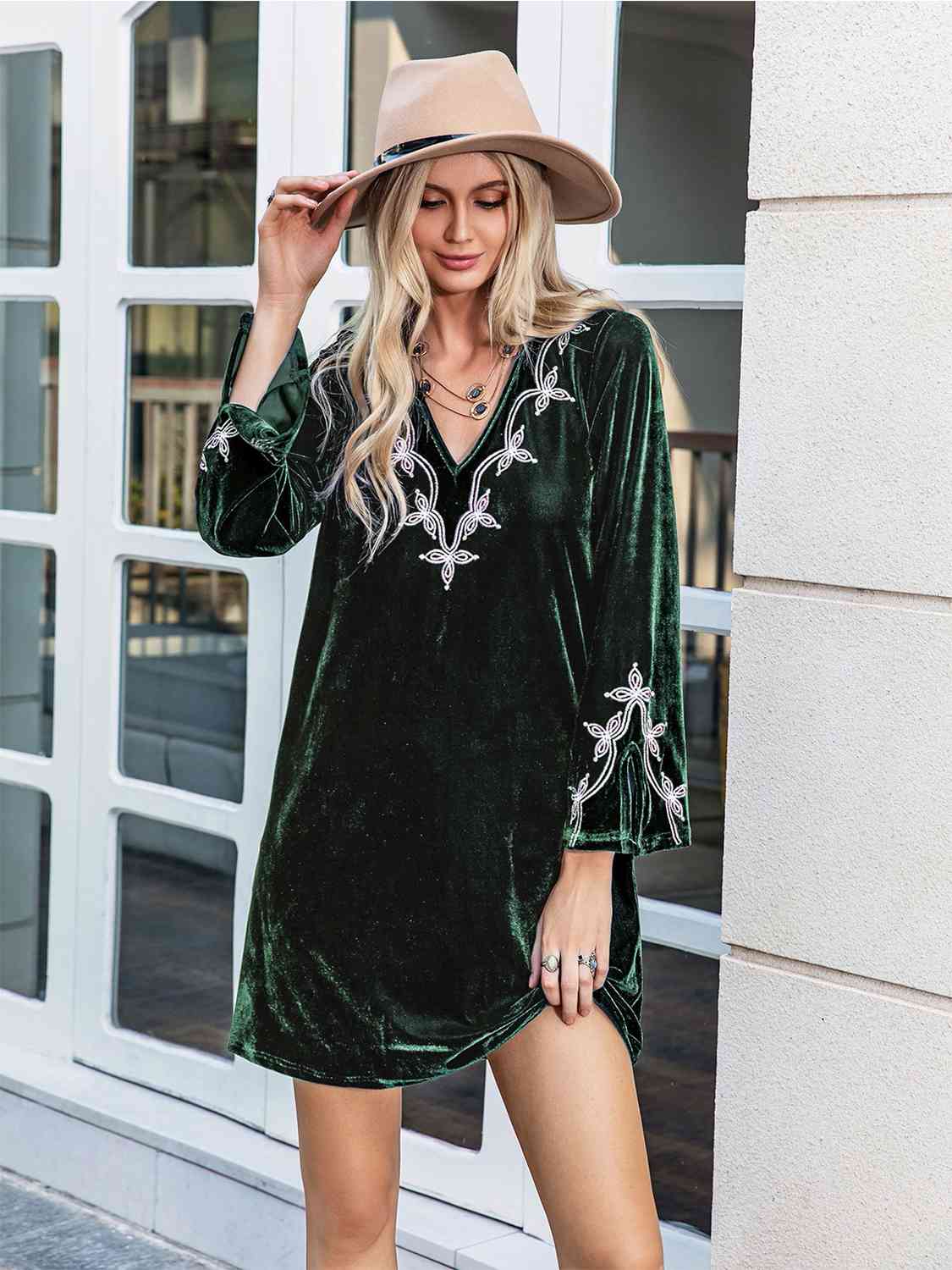 V-Neck Slit Sleeve Mini Dress - Sydney So Sweet