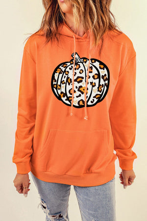 Leopard Pumpkin Graphic Hoodie with Pocket - Sydney So Sweet