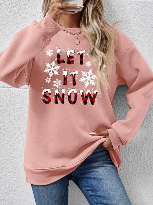 LET IT SNOW Round Neck Long Sleeve Sweatshirt - Sydney So Sweet