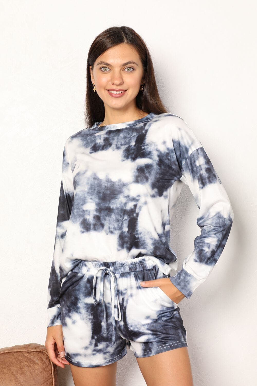 Double Take Tie-Dye Round Neck Top and Shorts Lounge Set - Sydney So Sweet