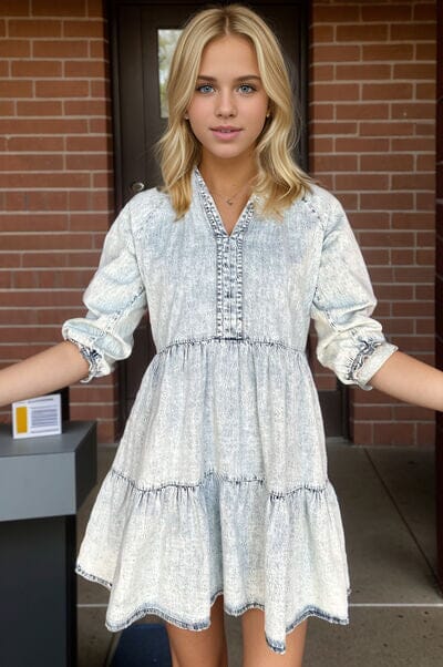 V-Neck Half Sleeve Mini Denim Dress - Sydney So Sweet