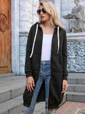 Full Size Zip-Up Longline Hoodie with Pockets - Sydney So Sweet