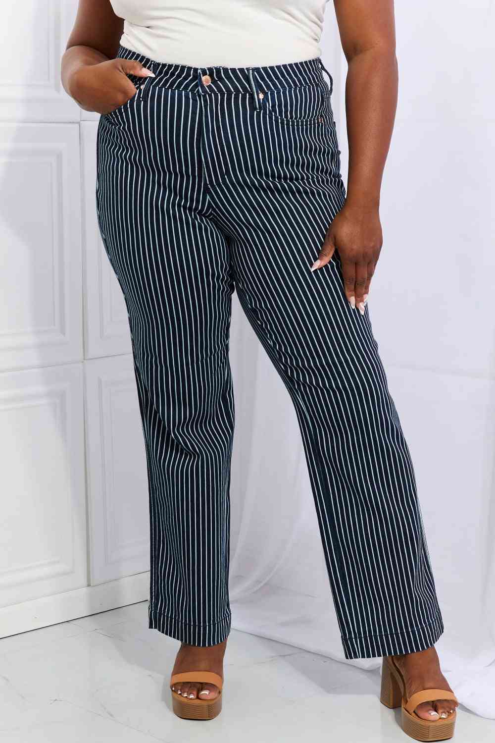 Judy Blue Cassidy Full Size High Waisted Tummy Control Striped Straight Jeans - Sydney So Sweet