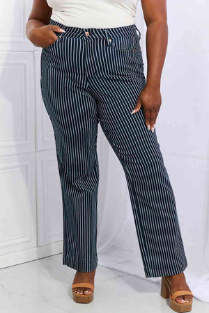 Judy Blue Cassidy Full Size High Waisted Tummy Control Striped Straight Jeans - Sydney So Sweet