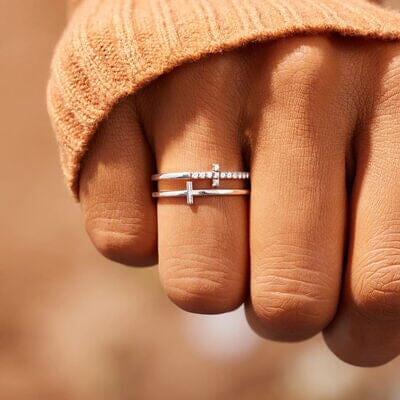 925 Sterling Silver Double Cross Ring - Sydney So Sweet