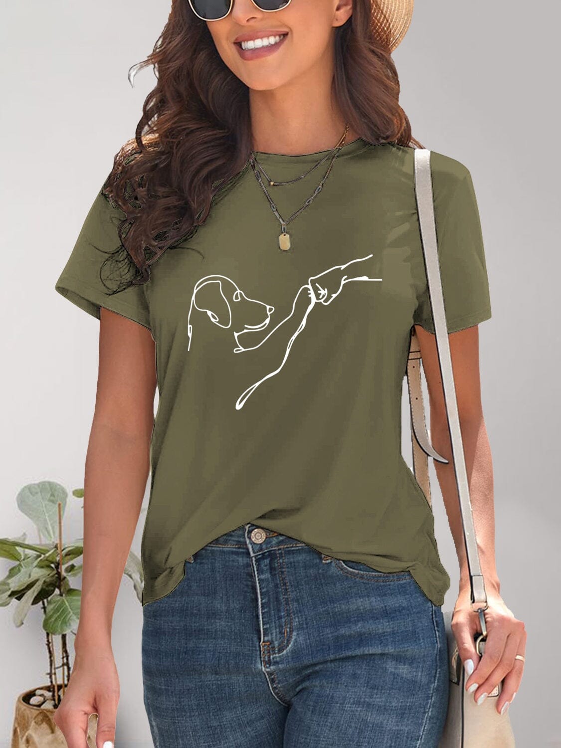 Dog Paw Bump Graphic Round Neck T-Shirt - Sydney So Sweet