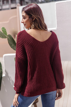 V-Neck Ribbed Knit Sweater - Sydney So Sweet