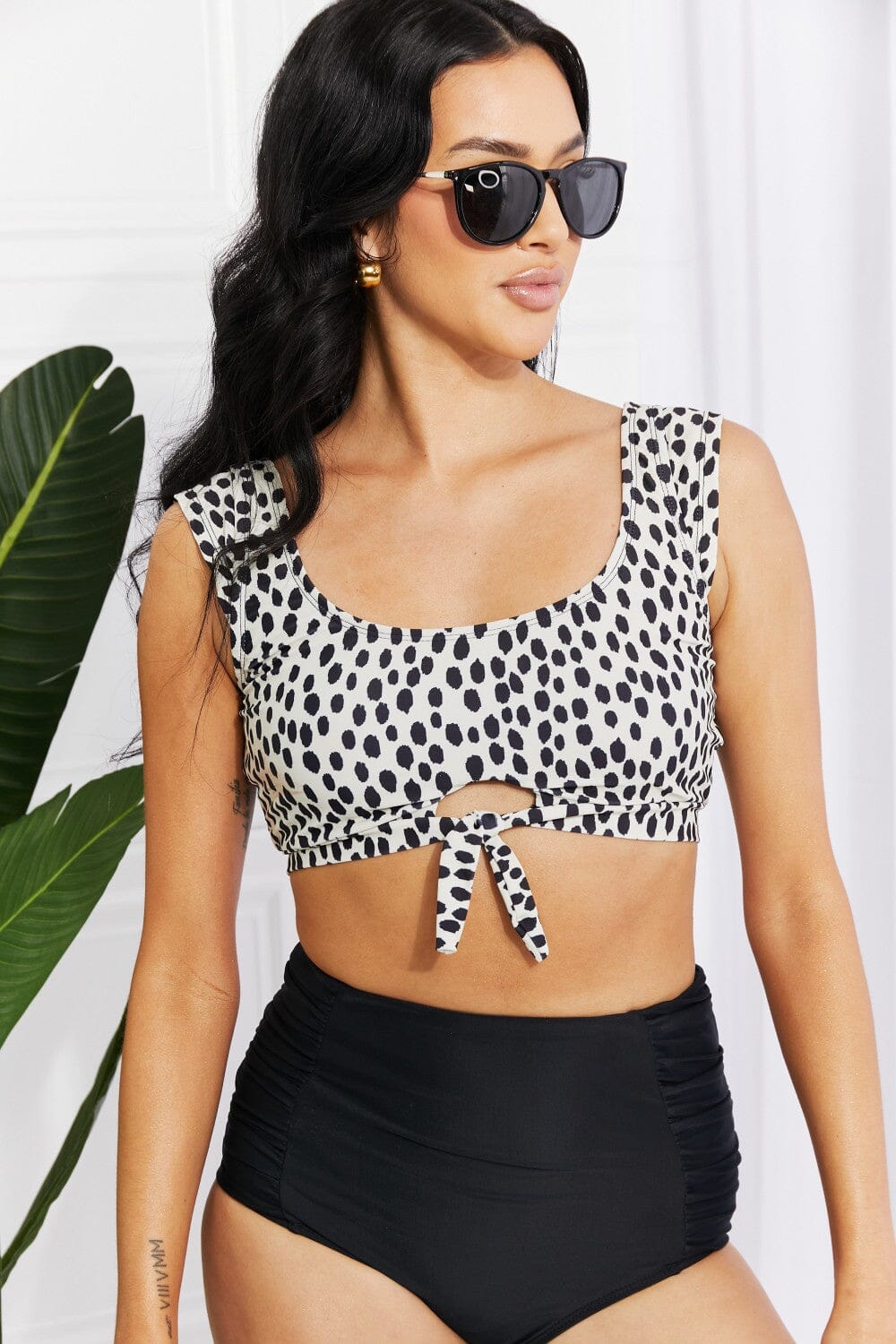 Marina West Swim Sanibel Crop Swim Top and Ruched Bottoms Set in Black - Sydney So Sweet