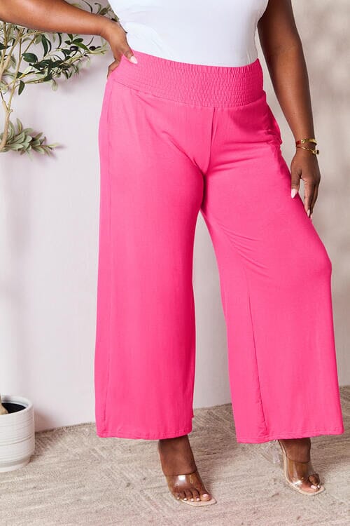 Double Take Full Size Smocked Wide Waistband Wide Leg Pants - Sydney So Sweet