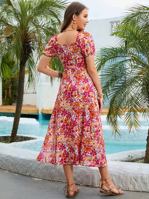 Floral Square Neck Short Sleeve Midi Dress - Sydney So Sweet