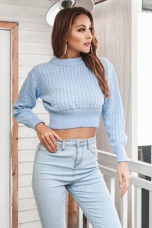 Round Neck Long Sleeve Cropped Sweater - Sydney So Sweet
