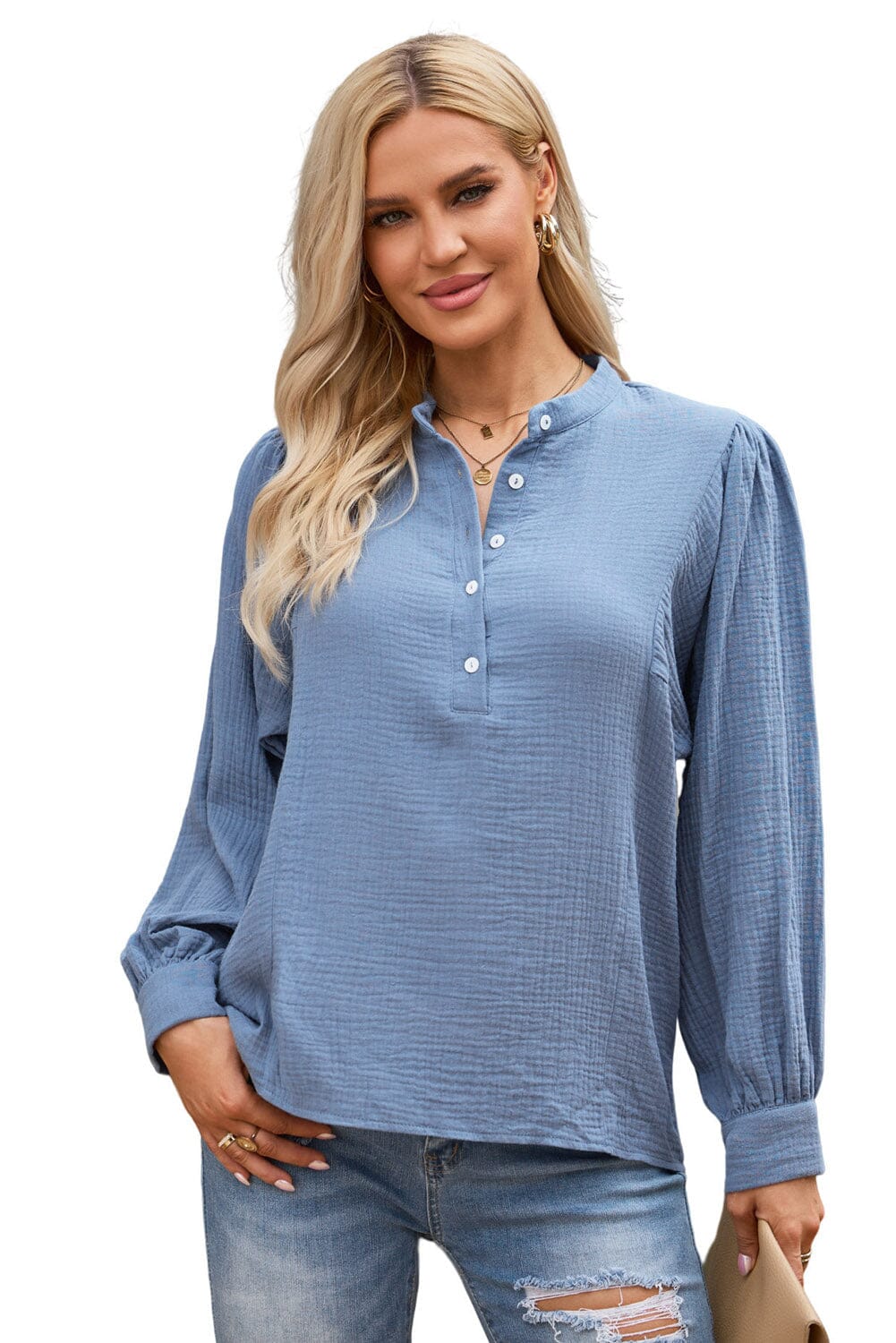 Eyelet Square Neck Puff Sleeve Blouse