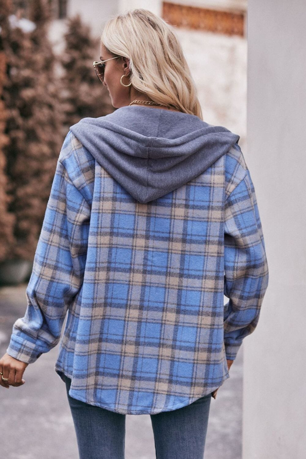 Plaid Dropped Shoulder Hooded Longline Jacket - Sydney So Sweet