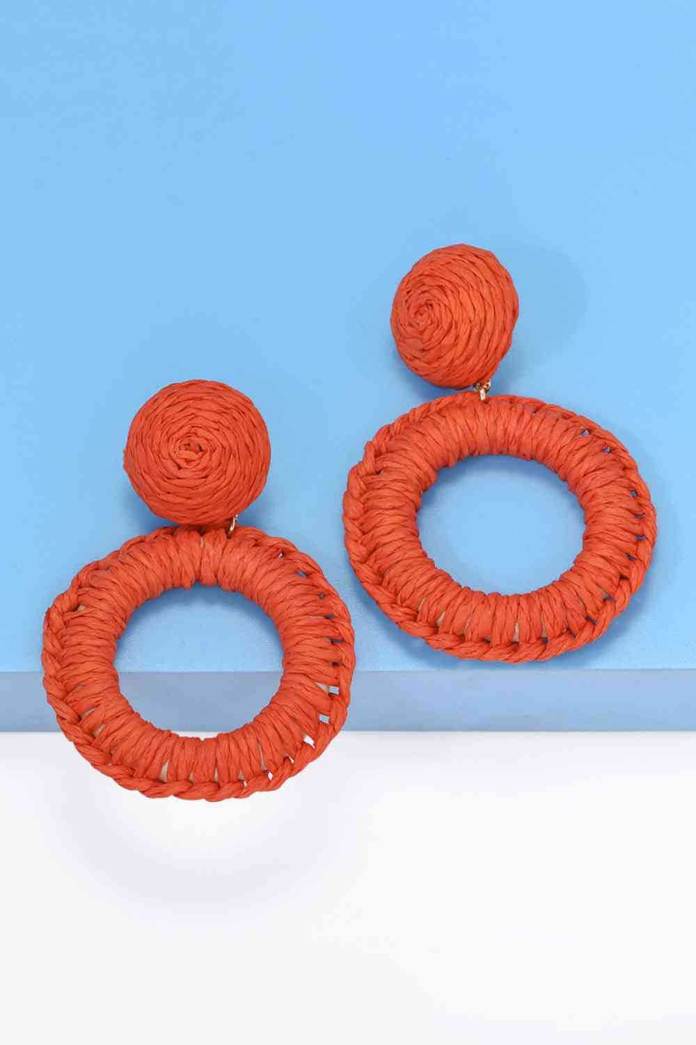 Round Shape Raffia Grass Dangle Earrings - Sydney So Sweet