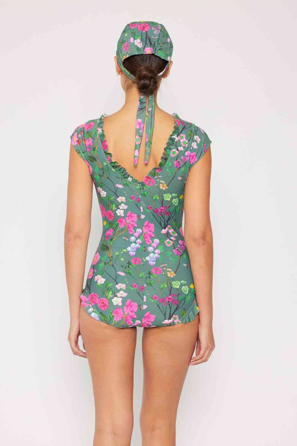 Bring Me Flowers V-Neck One Piece Womens Swimsuit In Sage - Sydney So Sweet