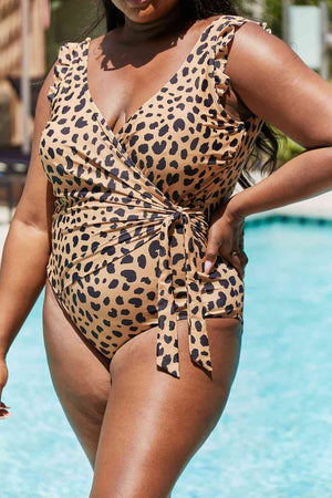 Float On Ruffle Faux Wrap Women's One-Piece Swimsuit in Leopard - Sydney So Sweet