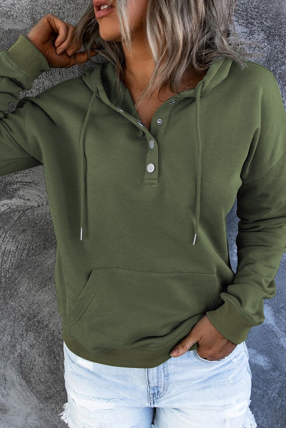 Dropped Shoulder Long Sleeve Hoodie with Pocket - Sydney So Sweet