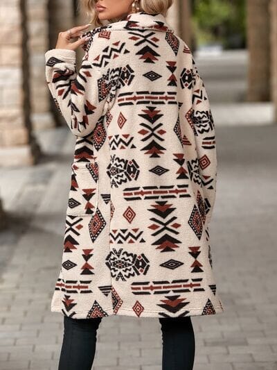 Geometric Pocketed Dropped Shoulder Coat - Sydney So Sweet