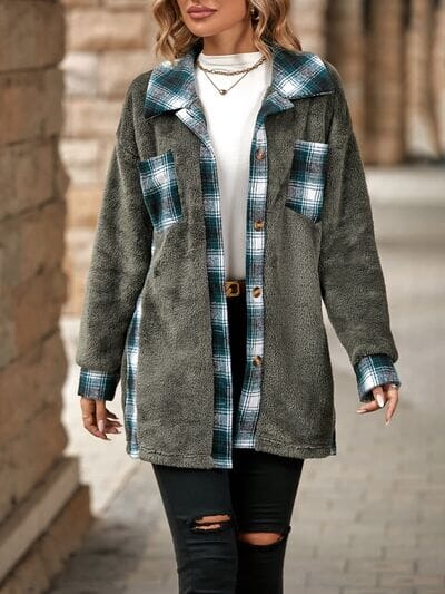 Plaid Contrast Dropped Shoulder Coat - Sydney So Sweet