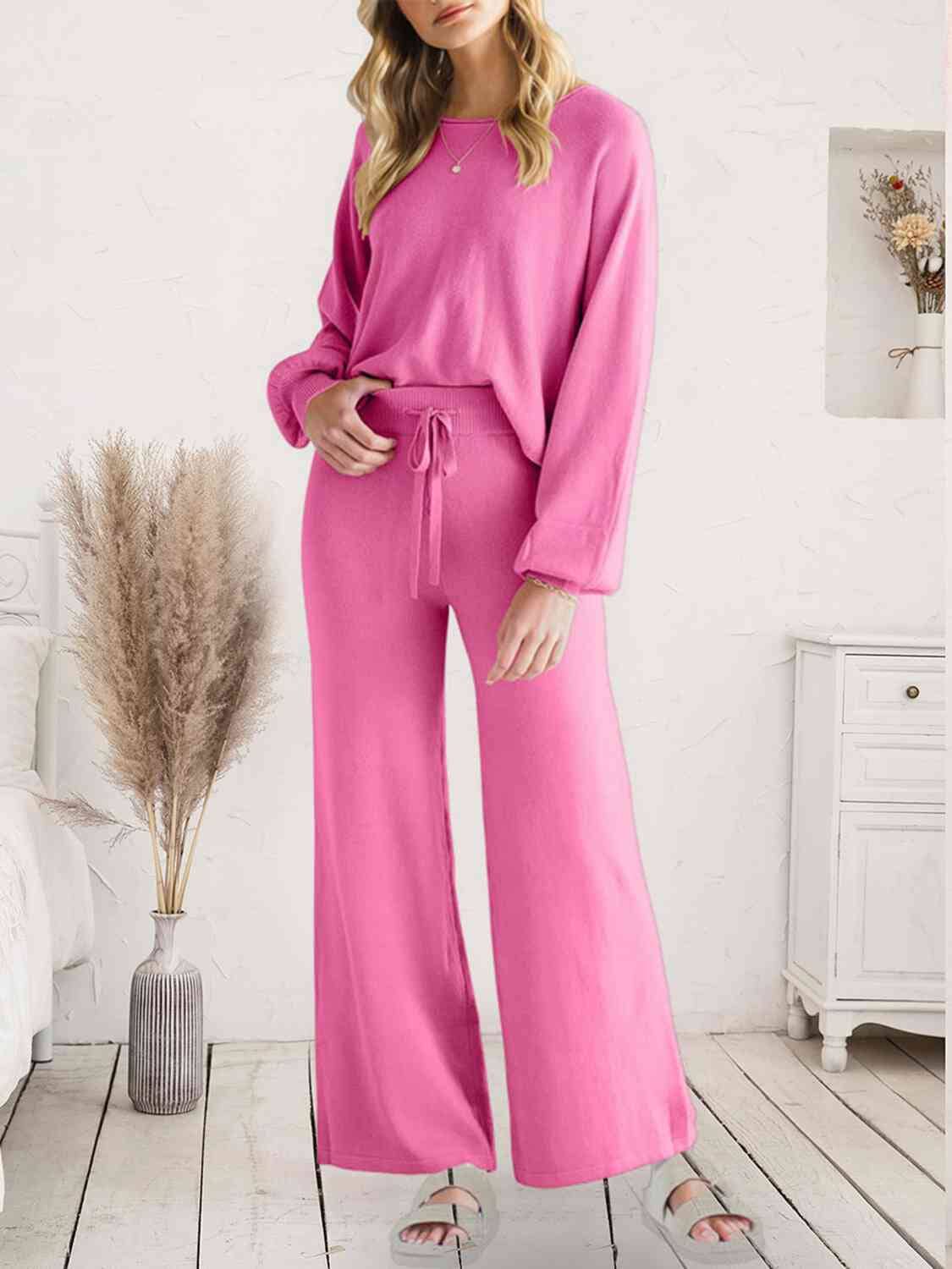 Long Sleeve Lounge Top and Drawstring Pants Set - Sydney So Sweet