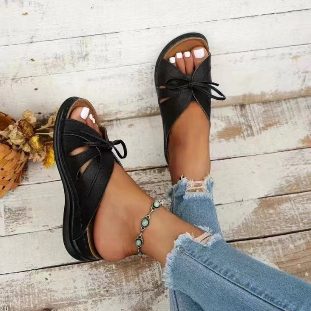 Tied Open Toe Low Heel Sandals - Sydney So Sweet