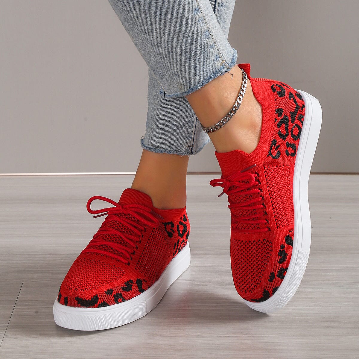 Lace-Up Leopard Flat Sneakers - Sydney So Sweet