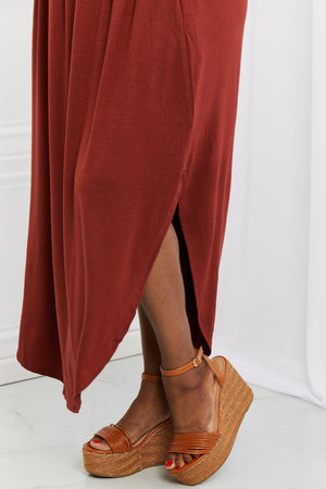 Zenana It's My Time Full Size Side Scoop Scrunch Skirt in Dark Rust - Sydney So Sweet