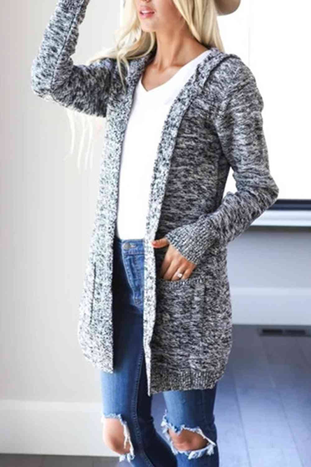 Heathered Open Front Cardigan with Pockets - Sydney So Sweet