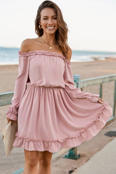 Frill Off-Shoulder Flounce Sleeve Dress - Sydney So Sweet