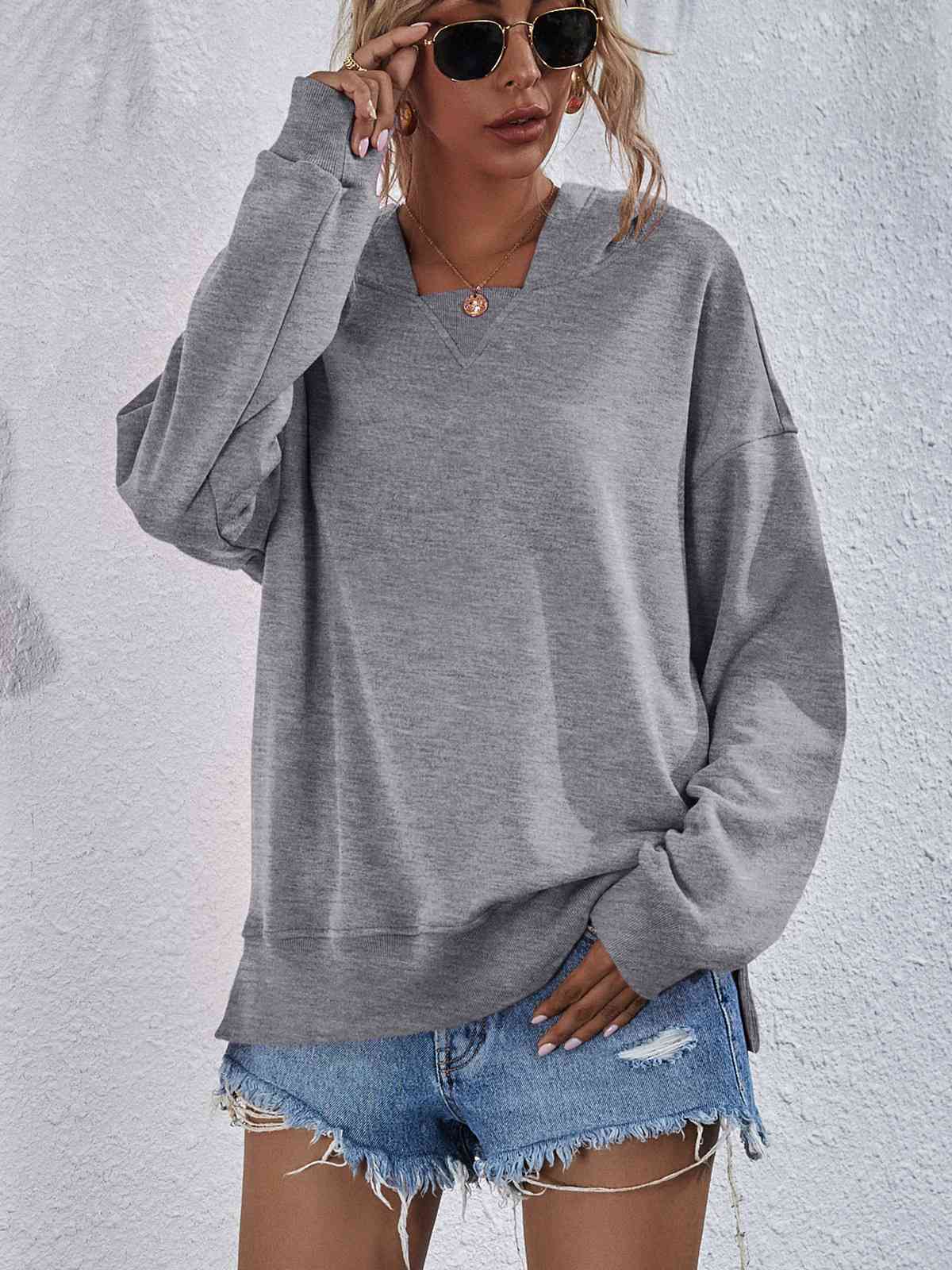 Dropped Shoulder Slit Hoodie - Sydney So Sweet