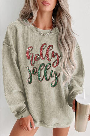 Holly Jolly Sequin Round Neck Sweatshirt - Sydney So Sweet