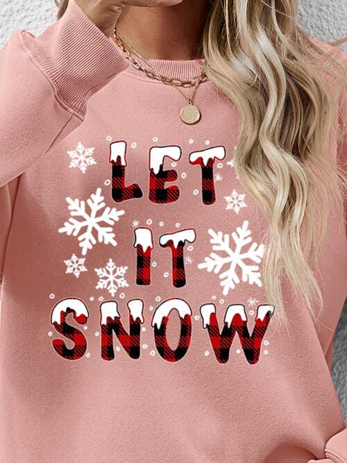 LET IT SNOW Round Neck Long Sleeve Sweatshirt - Sydney So Sweet