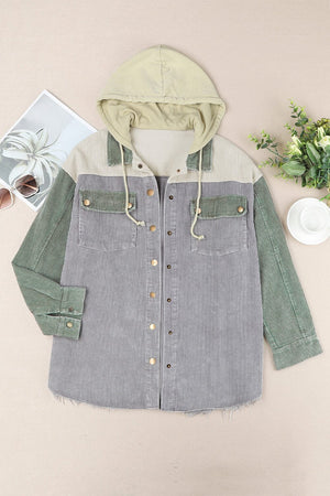 Snap Front Hooded Corduroy Shacket - Sydney So Sweet