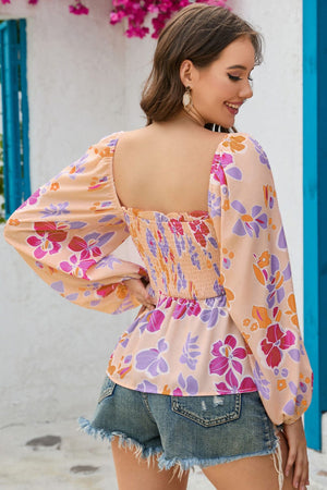 Floral Square Neck Smocked Blouse - Sydney So Sweet