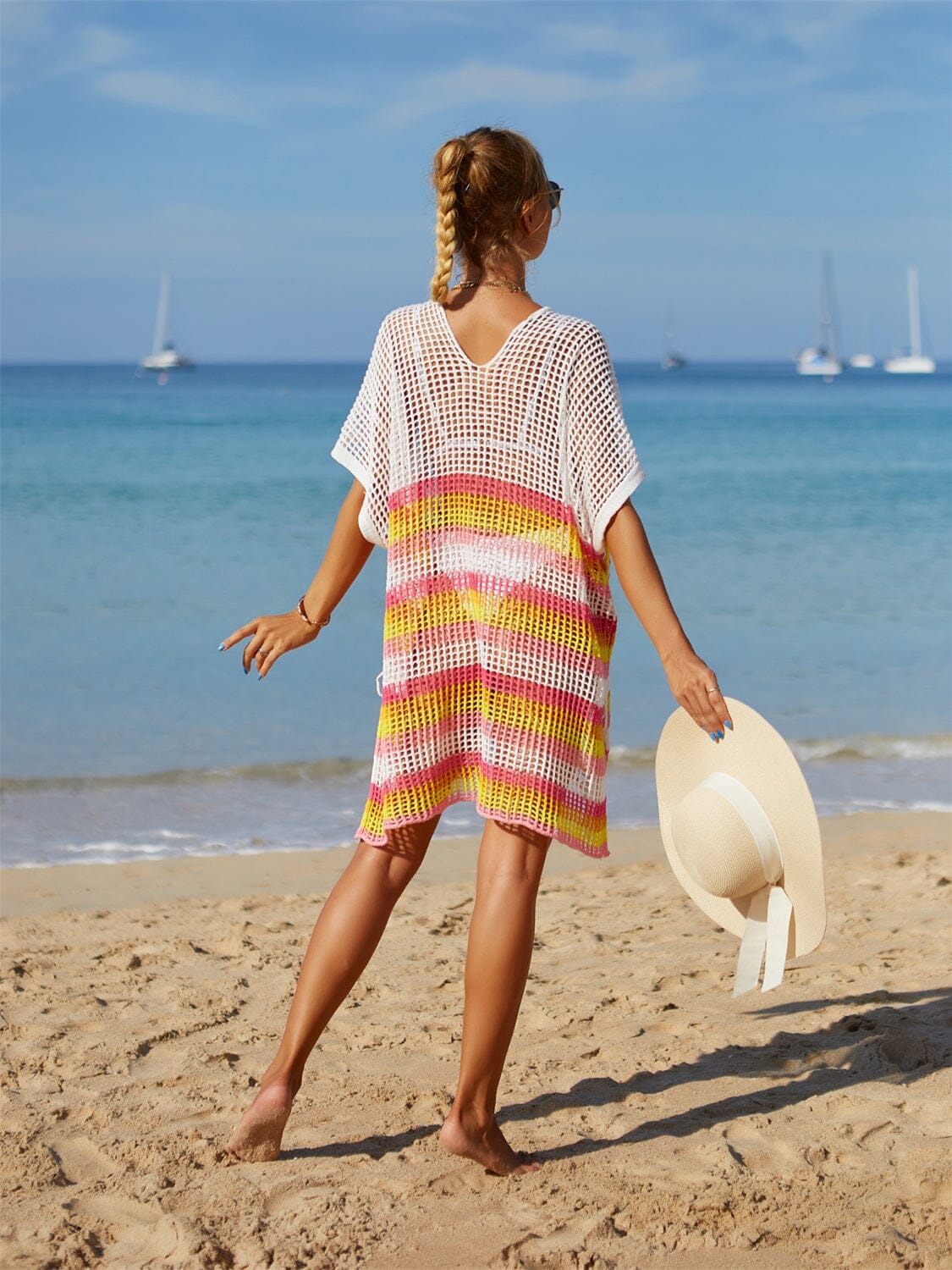 Cutout Striped Cover-Up with Tassel - Sydney So Sweet