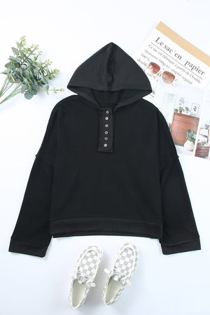 Quarter-Button Exposed Seam Dropped Shoulder Hoodie - Sydney So Sweet